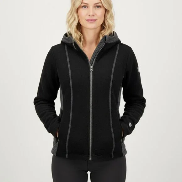 Kuhl Womens Alfpaca Hoodie Fleece Full Zip Black/Gray Outdoor Warm Wear Medium - Picture 1 of 16